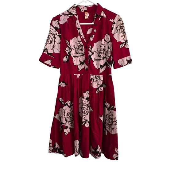 Maeve by Anthropologie Women's Red Floral Print Dagmar collared Dress Size 4 - Picture 2 of 11